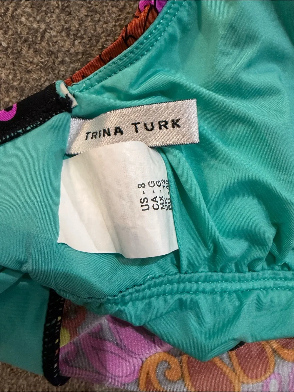 Trina Turk Turquoise & Black Floral Halter Tankini Top with Multicolor Accents